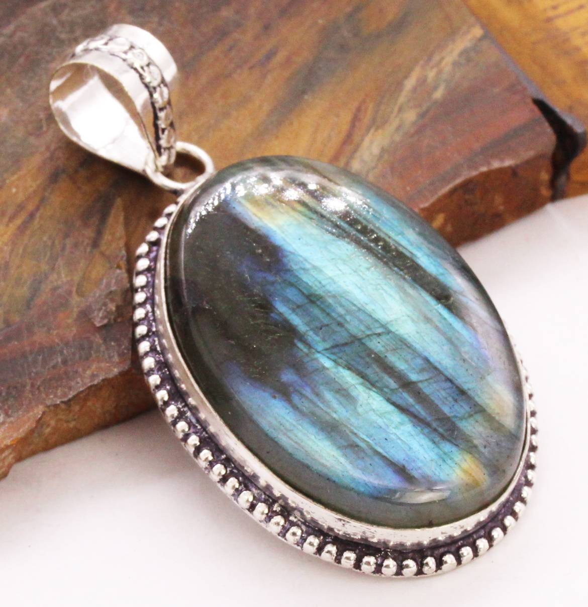 Firey Labradorite 925 Silver Plated HandmadePendant of 2.4