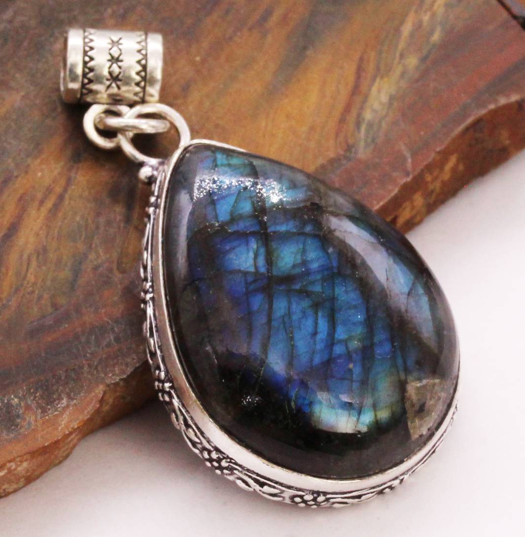 Firey Labradorite 925 Silver Plated HandmadePendant of 2.1